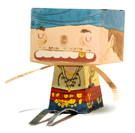 'blockheads' humanoid paper toys by gabe wong