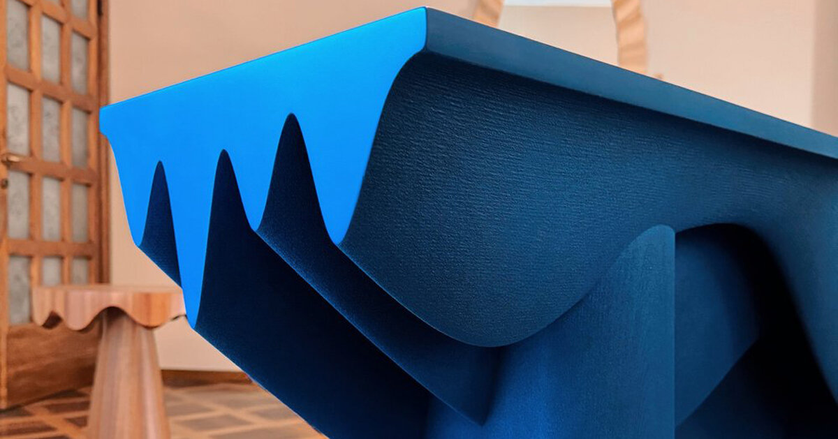 studio TOOJ displays 3D printed blue sand table at milan design week 2024