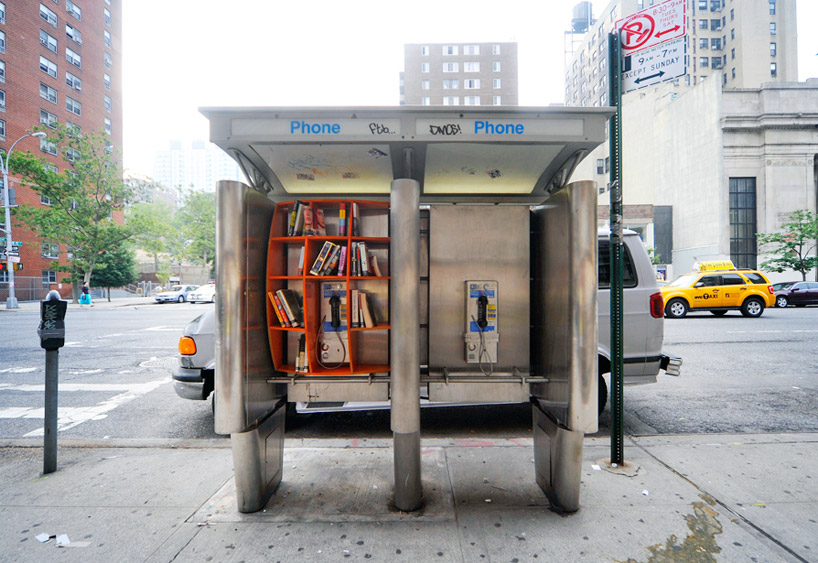 repurposed phone booth library in NYC