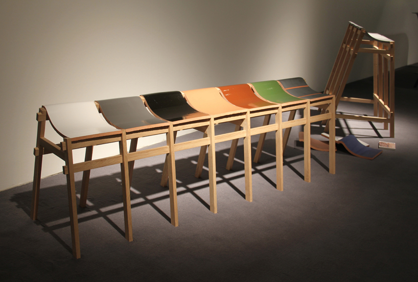 bar stools and benches by tsuyoshi hayashi are built with discarded roof tiles
