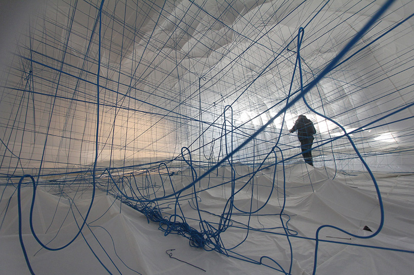 numen/for use installs inhabitable string sculpture inside inflatable bubble