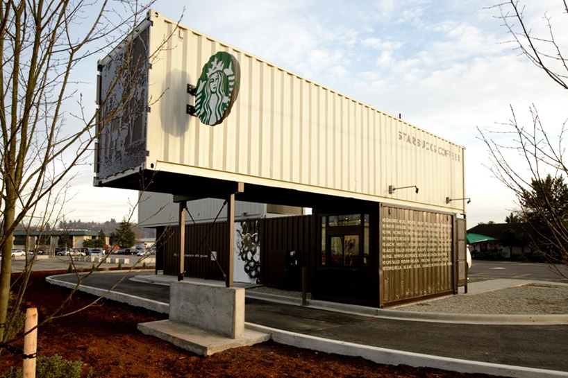 Starbucks drive thru and walk up store made from shipping 