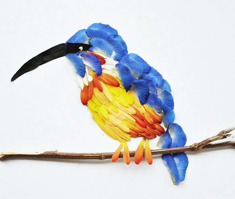 exotic birds rendered in flower petals by red hong yi