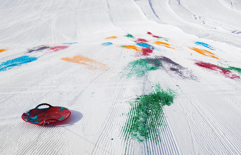 olaf breuning paints a mountain for snow drawing