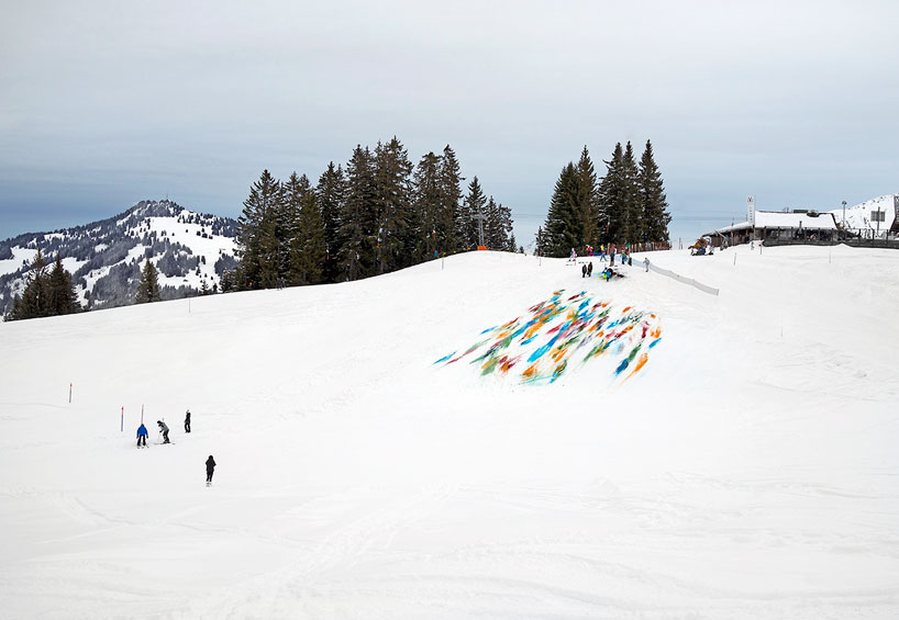 olaf breuning paints a mountain for snow drawing