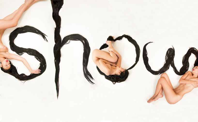 shurong diao forms hair alphabet from her long locks