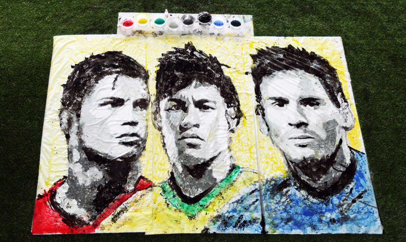red hong yi paints ronaldo neymar and messi soccer ball