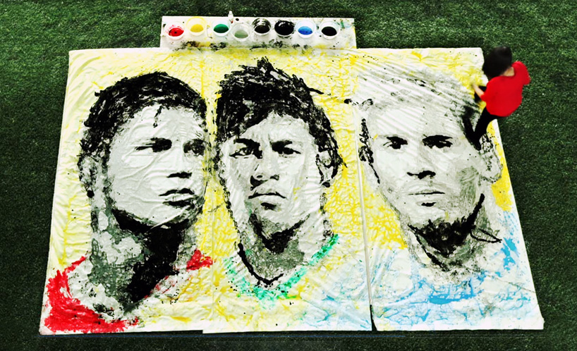 red hong yi paints ronaldo neymar and messi soccer ball