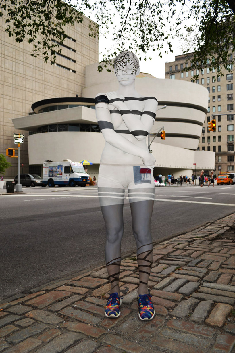 trina merry body paints people to blend with NYC architecture
