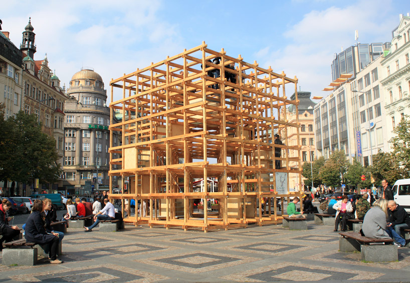 H3T architekti perch wooden observatory cube above prague city center