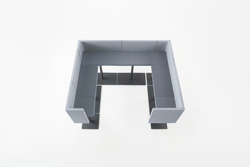 nendo connects office furniture with interchangeable bracket-shaped units