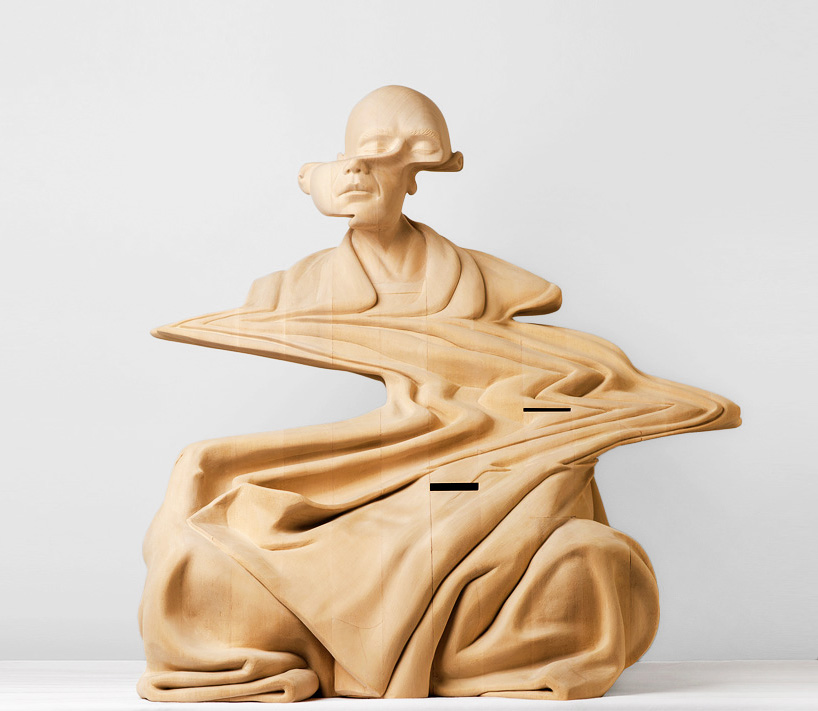paul kaptein warps wooden sculptures with glitch effects