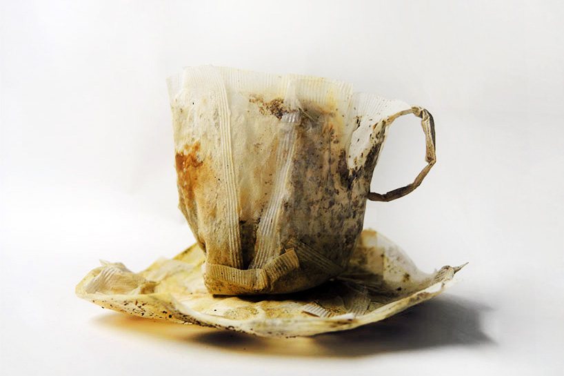 d. postlethwaite shapes mugs and bowls from tea bags