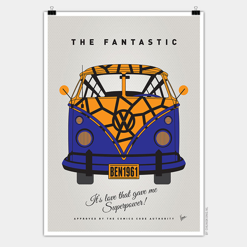 volkswagen T1 superhero posters fashion VW vans for comic characters