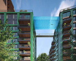glass-bottomed swimming pool set to bridge south london apartment complex