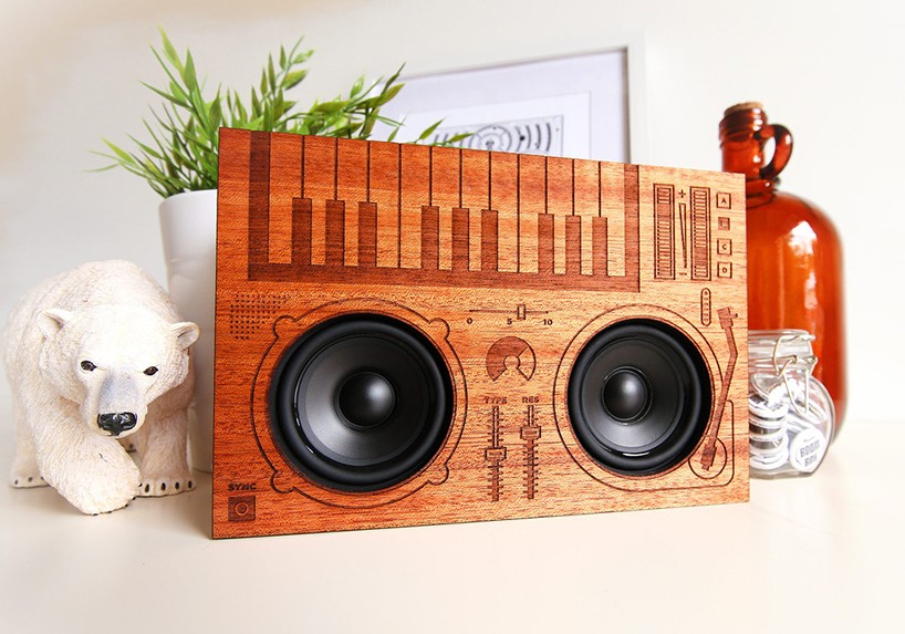 merge music and art with laser engraved wooden boombox