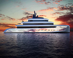 moonstone's dramatic hull lights blend into the horizon