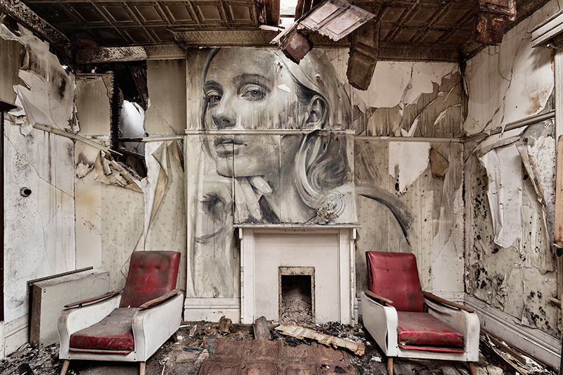 murals of beautiful women haunt wrecked buildings & abandoned homes by RONE