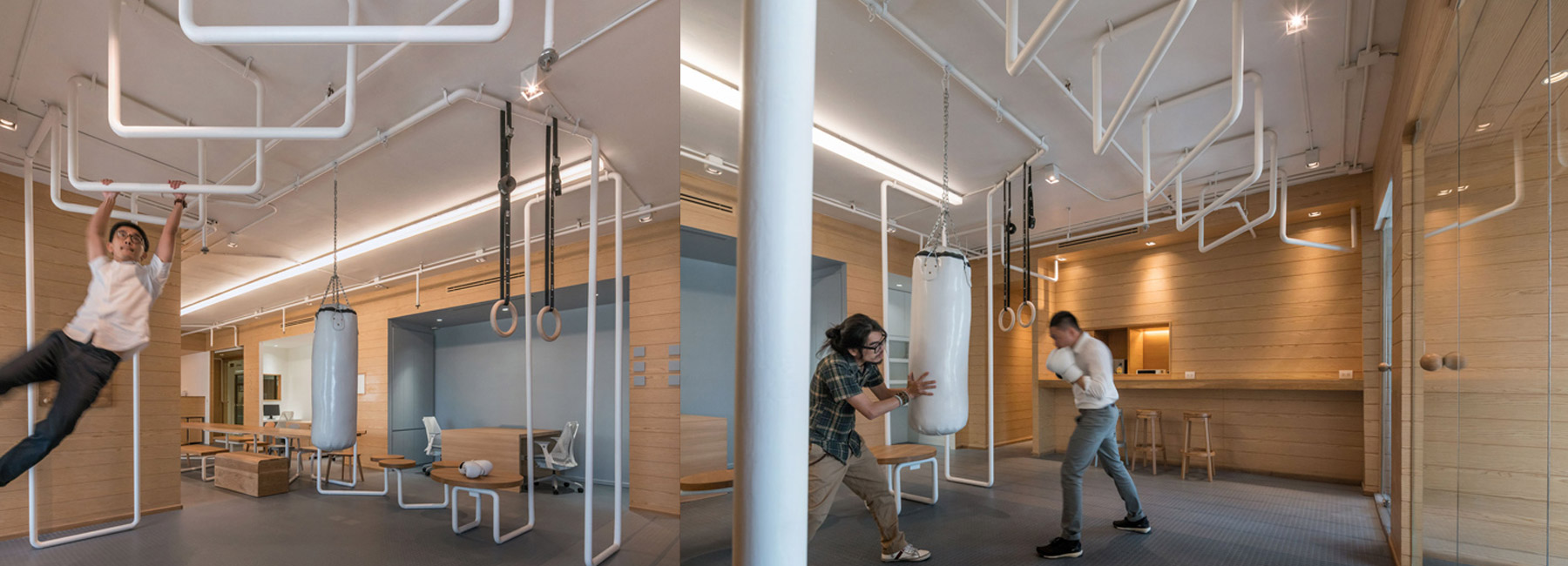 onion renovates inteltion office with spaces for exercising + socializing