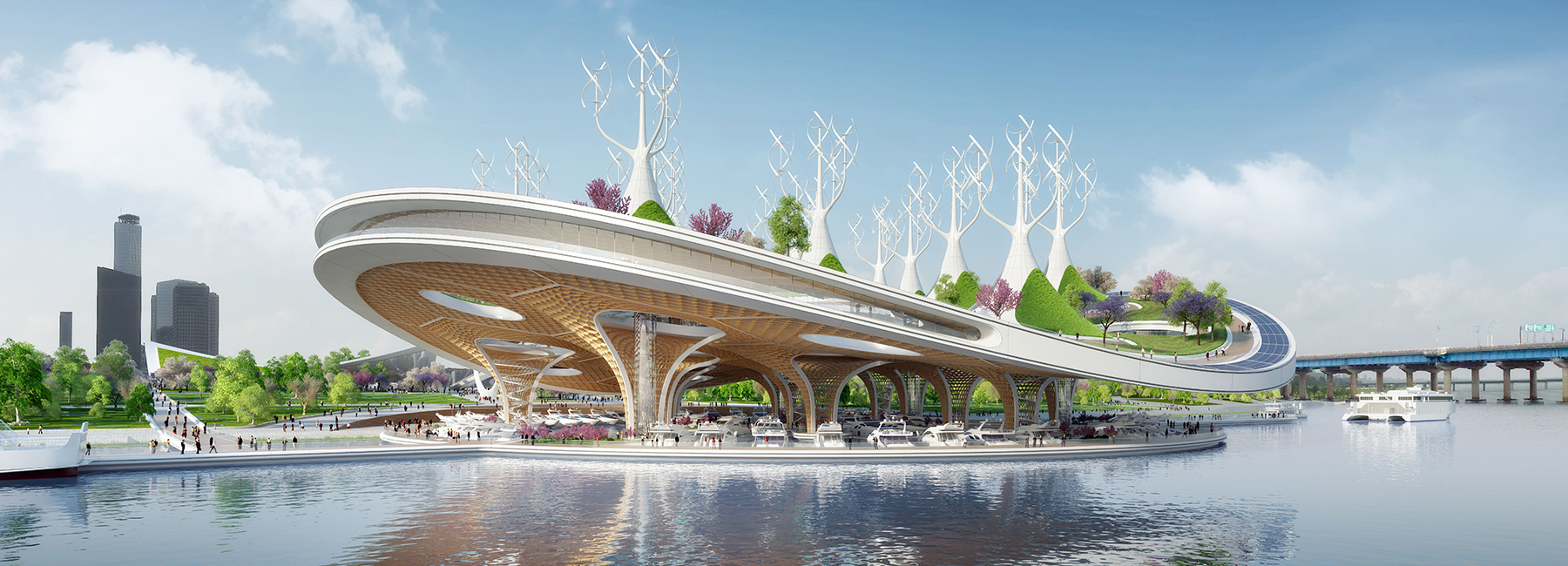 vincent callebaut conceives floating manta ray-shaped ferry terminal for seoul