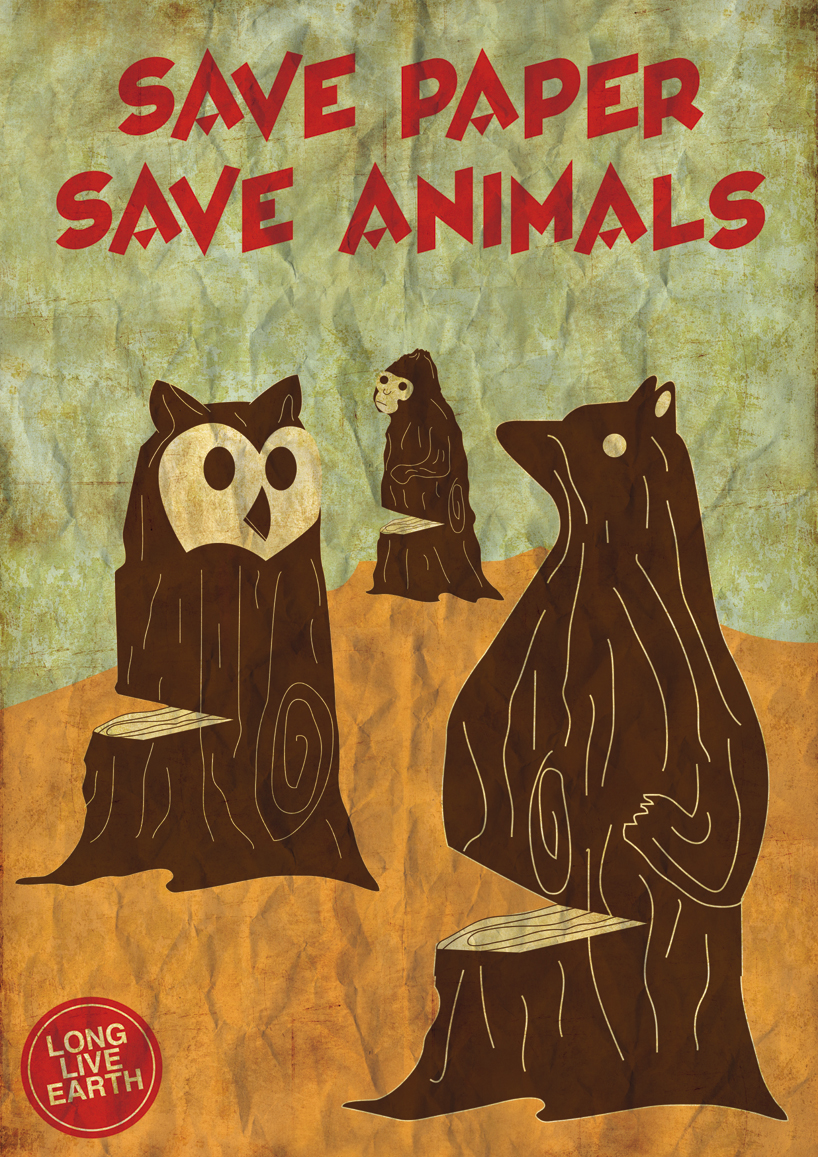 'save paper, save animals' by nigel tan   endangered species graphic design competition