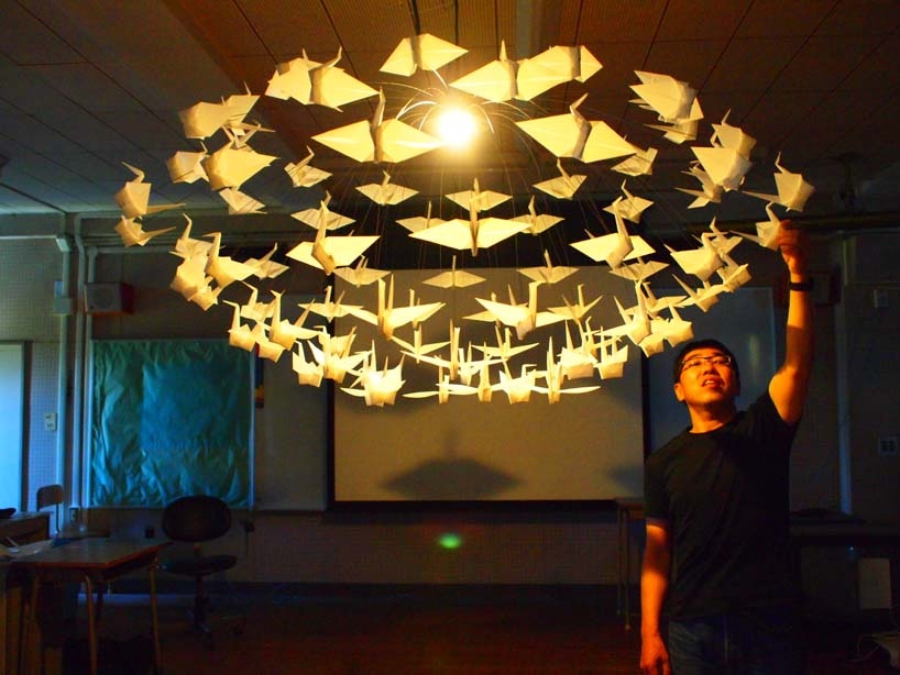 hiroki takada origami crane chandelier of prayer
