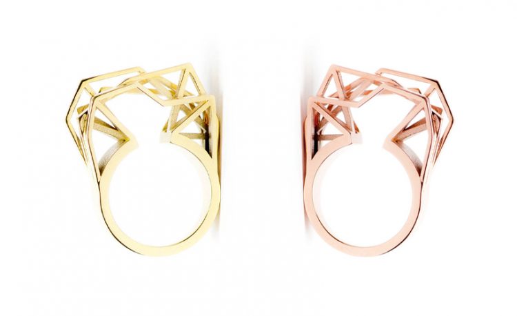 3D printed rings by RADIAN, Solitaire rings in brass, gold and rose gold plated