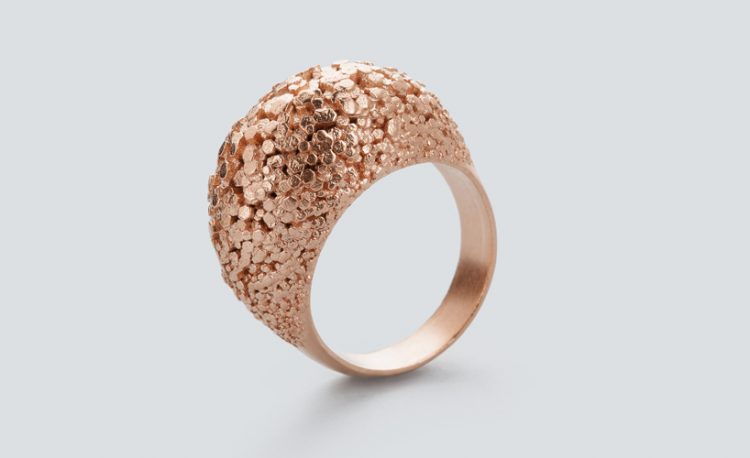 geometric rosegold_ring, 3d printed, design by RADIAN, crystal pattern round ring, parametric jewelry done at designmorphine