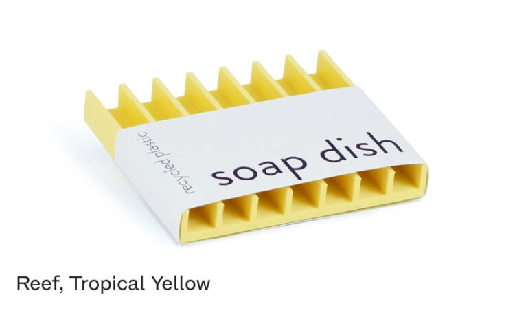 Stylish recycled soap dish in yellow.