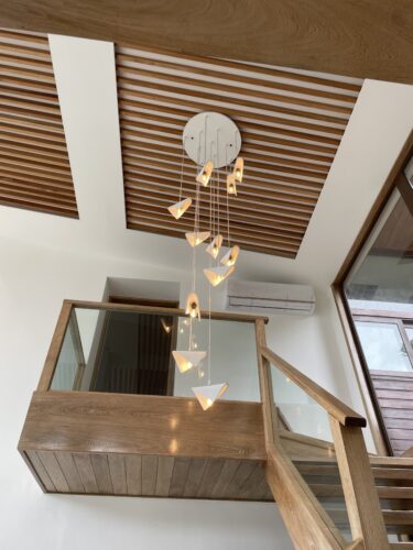 modern flight chandelier for dining room, staircase lights