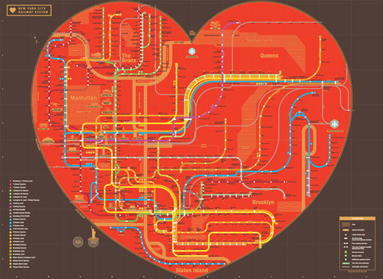 heart shaped NYC subway map by zero per zero