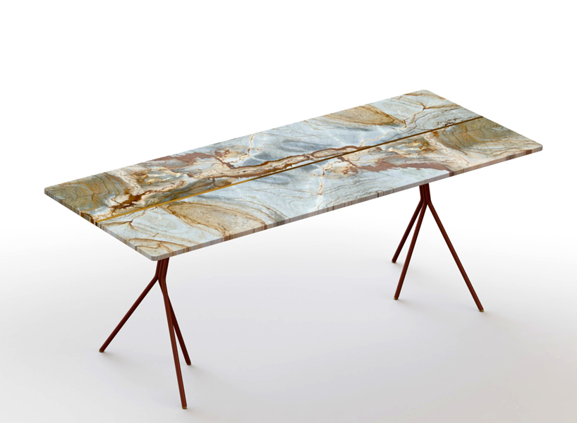 francesco meda's split marble table reveals the material's intricate layers