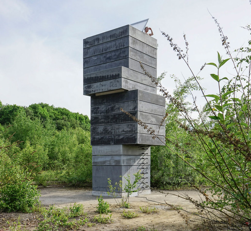 One Man A Frame modulorbeat stacks concrete frames to create a one man sauna