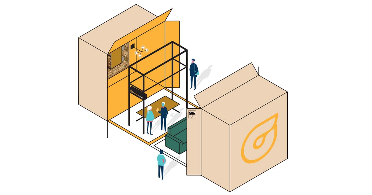mode:lina sets huge shipment boxes for customform's exhibition in poland