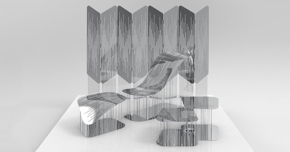 unusual studio's freezing rain is supported by fine lines of stainless