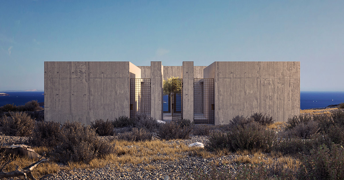 kapsimalis sets two brutalist holiday houses on the edge of santorini's ...