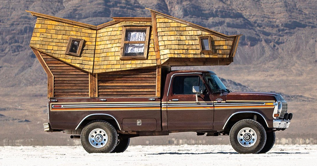 this wanderlustarousing, tiny truck cabin is built on top of a 1979 pickup