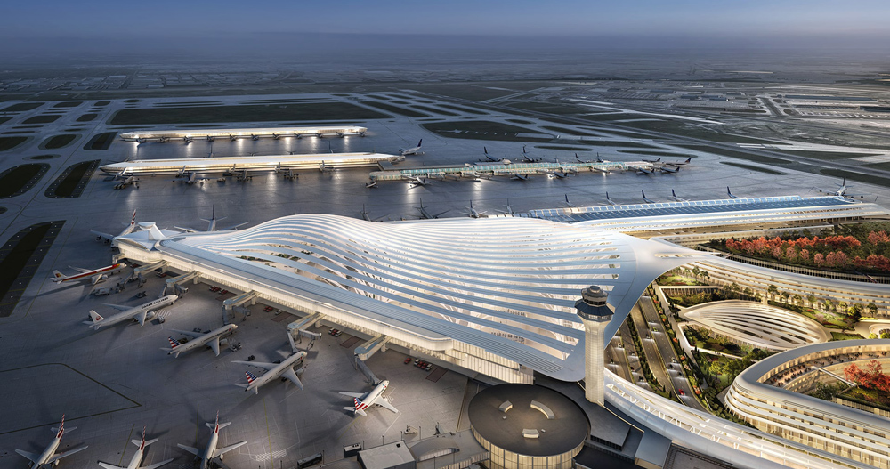 calatrava, SOM, and foster unveil proposals for chicago airport expansion
