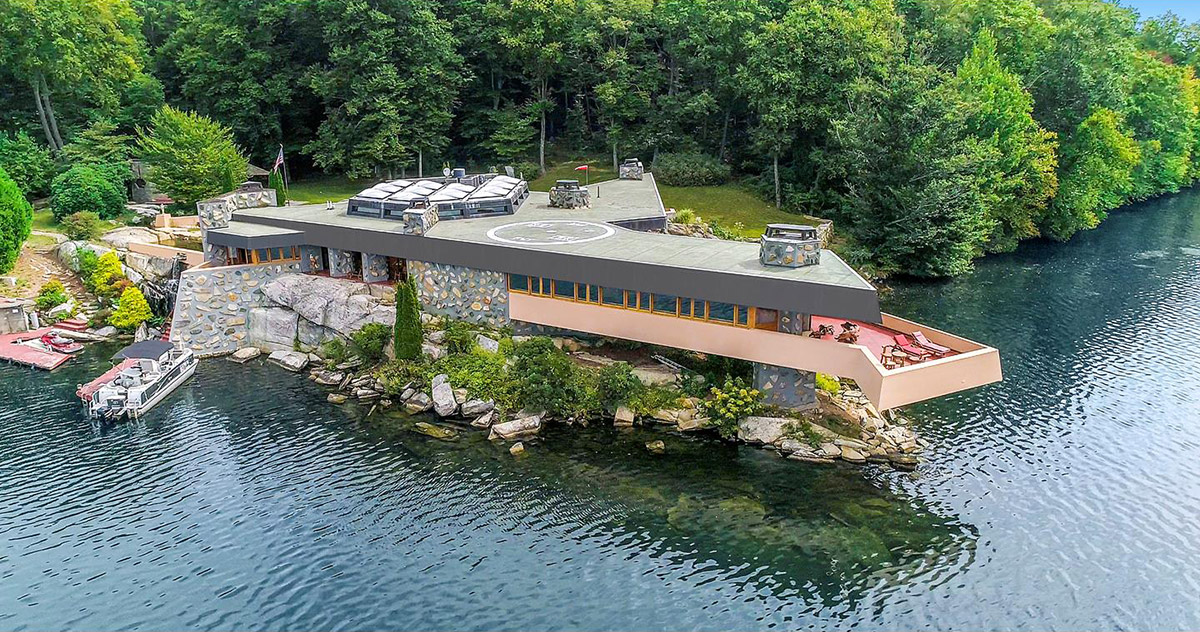 frank lloyd wright-inspired house on a private island on the market for ...