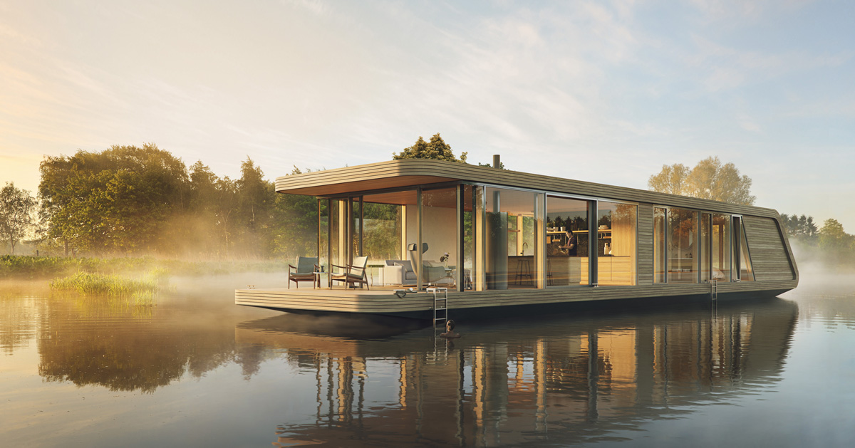 +31architects' floating houseboat uses solar power to sail across lakes
