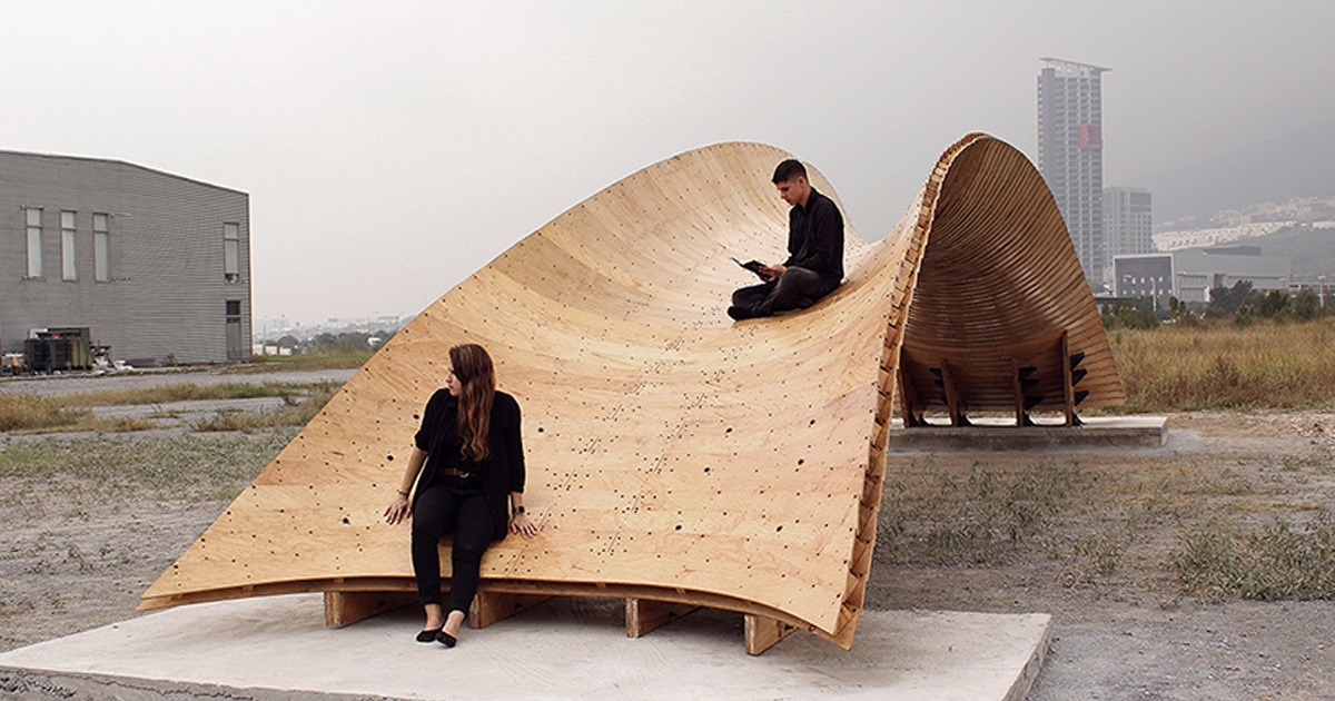 ‘bending bridges’ shapes plywood into double curvature pedestrian