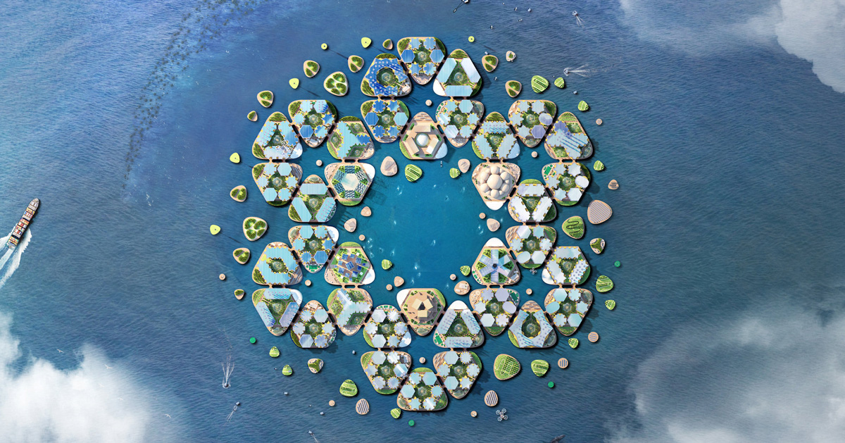 bjarke ingels group unveils floating city concept made up of hexagonal islands