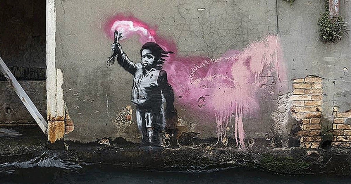banksy confirms migrant child mural in venice