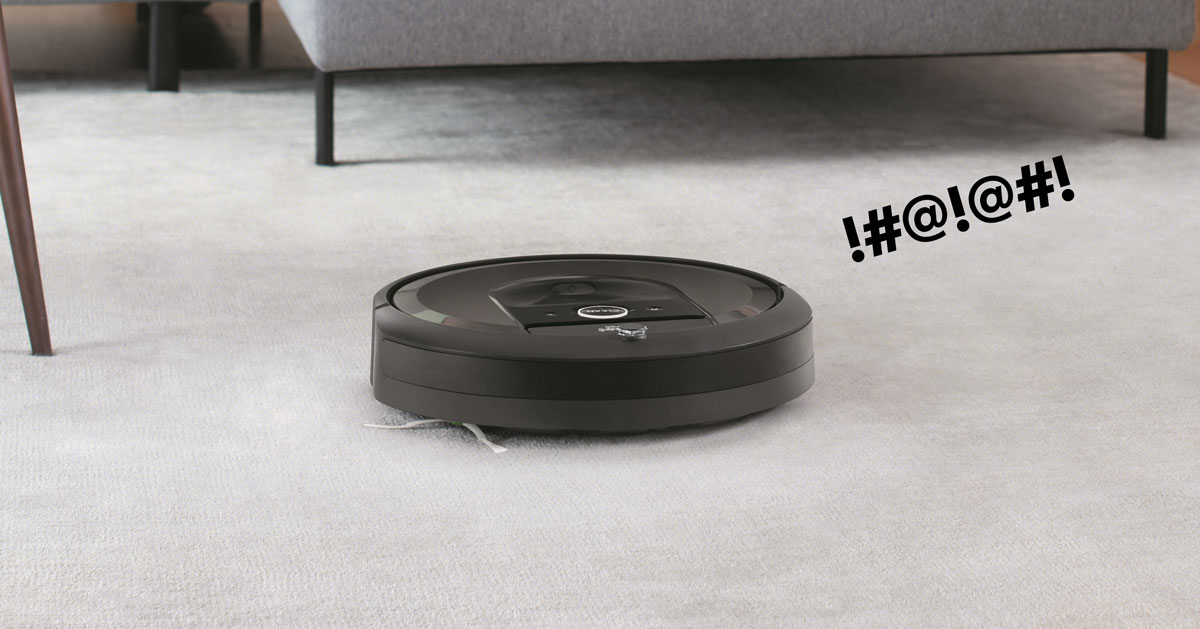 hacked roomba robot screams in pain when it hits into things