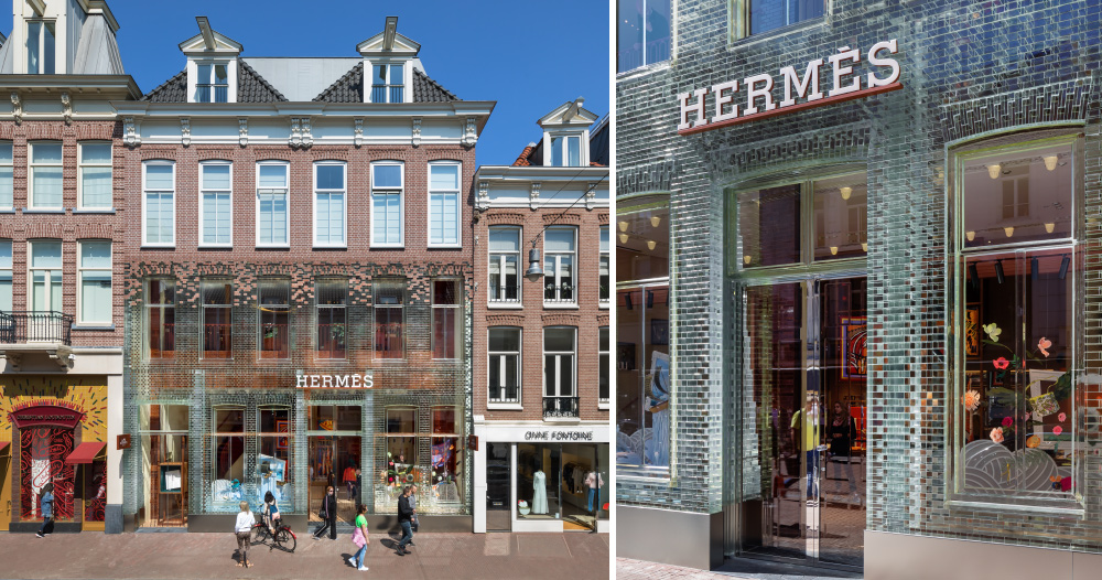 MVRDV's transparent brick store in amsterdam reopens for Hermès