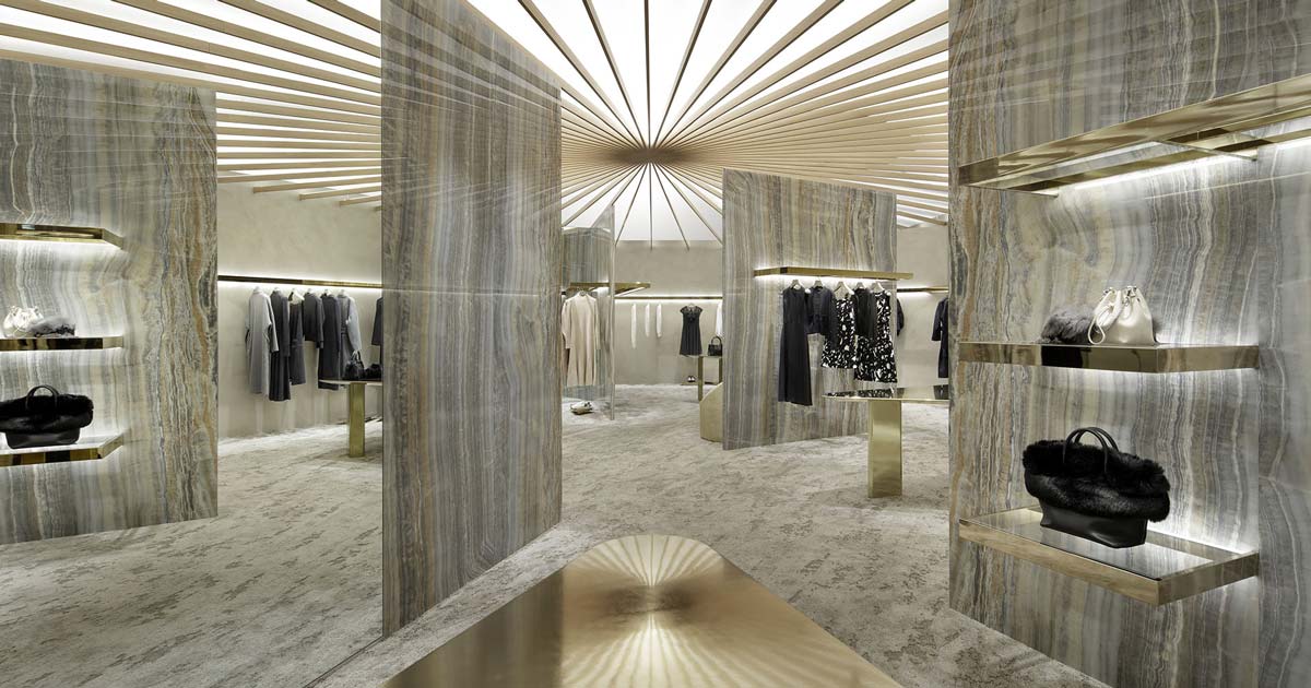 radial brass beams adorn japanese store designed by curiosity