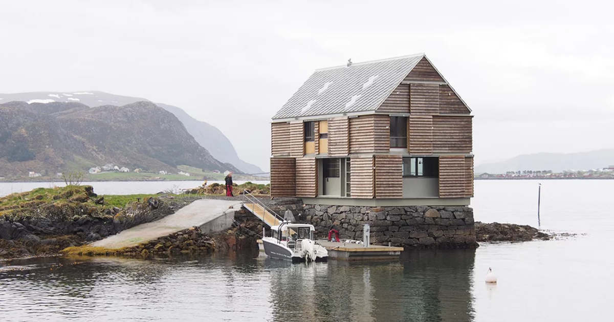 knut hjeltnes builds timber weekend house on a norwegian islet of its own