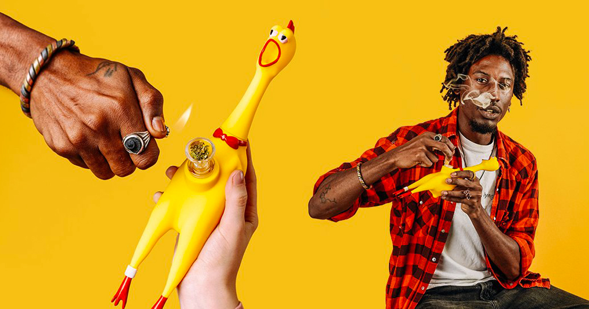 puff the rubber chicken bong by studio MSCHF squeaks when you smoke it