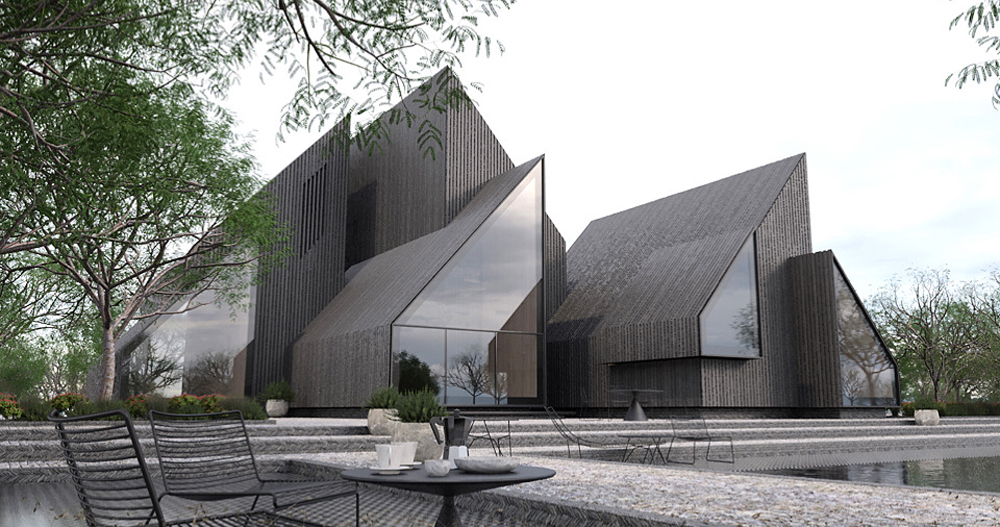 antony gibbon clusters charred wood volumes with his residential 'kuroi ki'