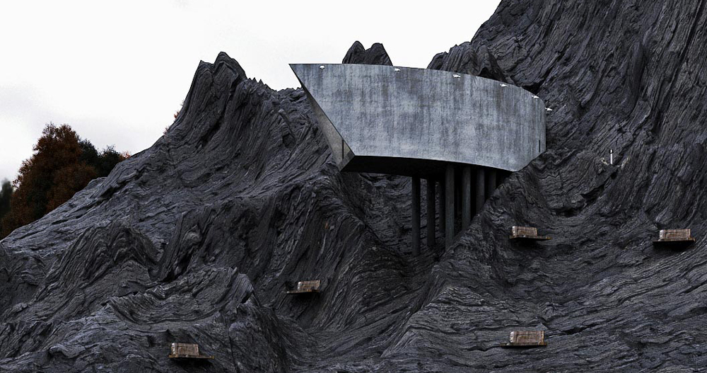 reza mohtashami integrates the sweeping 'concrete house' into the cliffside